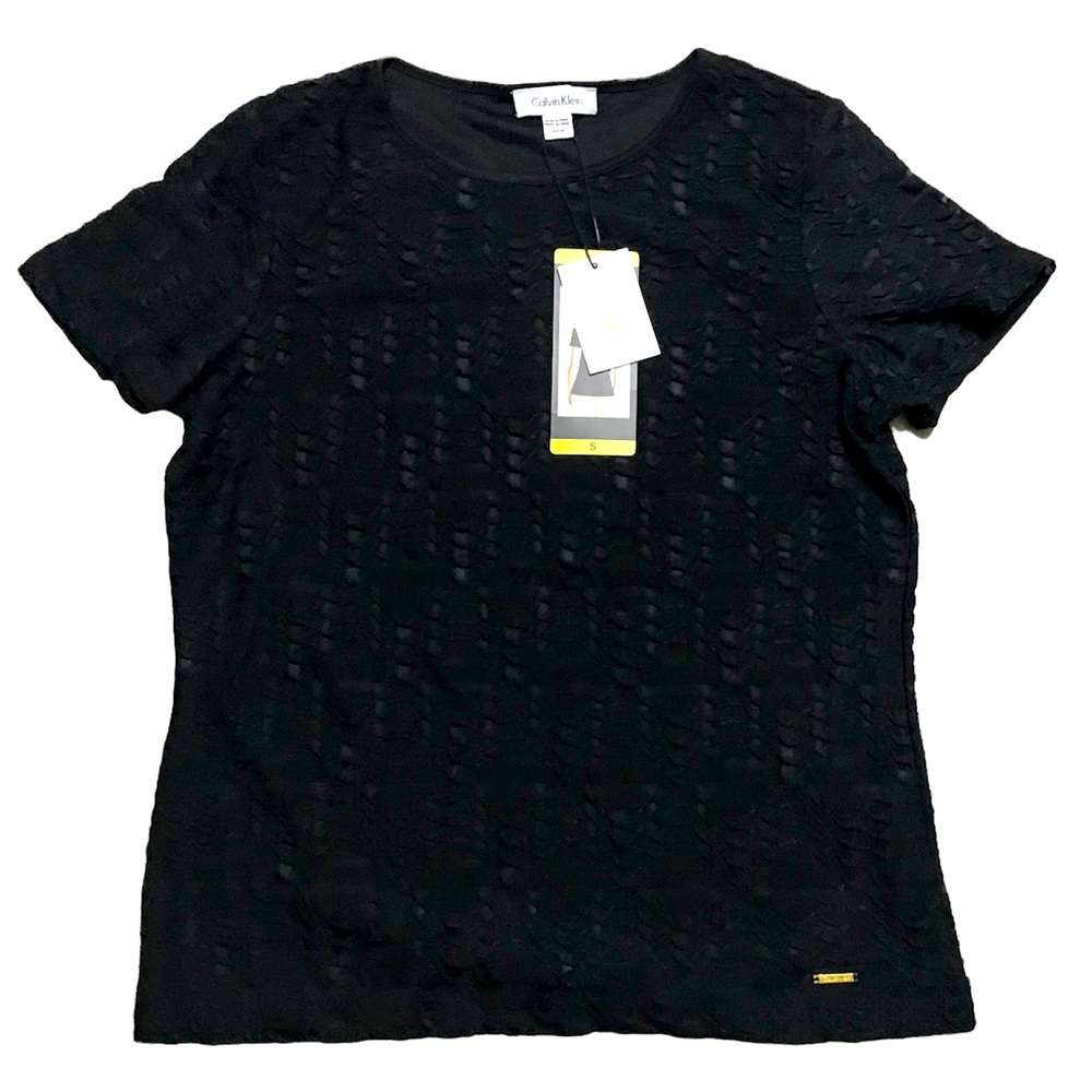 🆕 Calvin Klein S small black textured short sleeve blouse NWT!